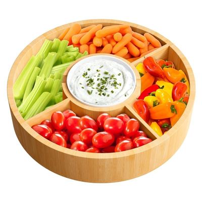 202407 Круглая бамбуковая поднос с керамической чашей для проб бесплатно или возвращается