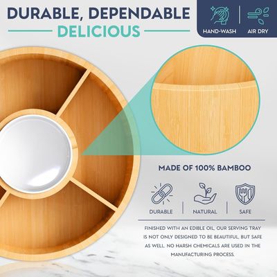 202407 Круглая бамбуковая поднос с керамической чашей для проб бесплатно или возвращается