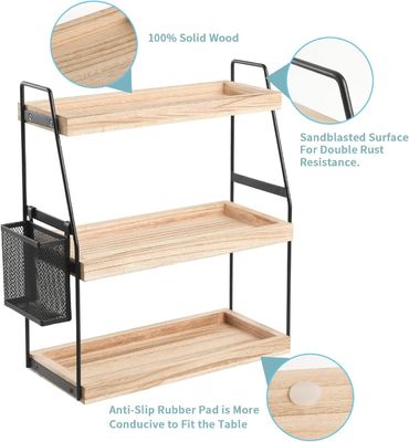 Сохранение косметики Ванитный организатор 3-уровневый стойка с корзиной деревянной лотки