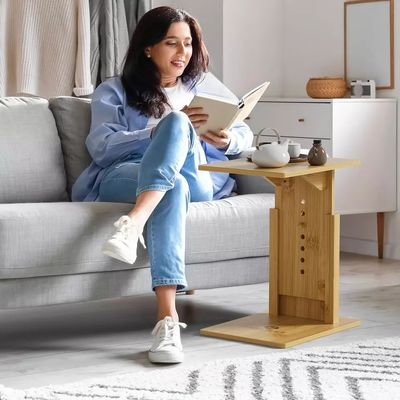 Регулируемый прямоугольный бамбук С-образный боковой стол для деревянного кофейного стола за диваном