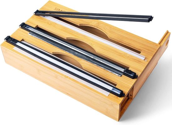 Слайд-резальщик Кухонный ящик Организатор Бамбук 3 в 1 фольга и пластик Сцепление оберток диспенсер