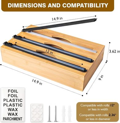 Слайд-резальщик Кухонный ящик Организатор Бамбук 3 в 1 фольга и пластик Сцепление оберток диспенсер