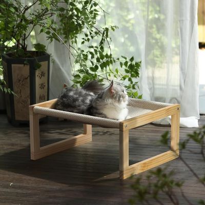 Почтовая упаковка Y Деревянный гамак для кошек 21 х 16,5 дюйма Повышенная мебель для домашних животных Деревянный цвет