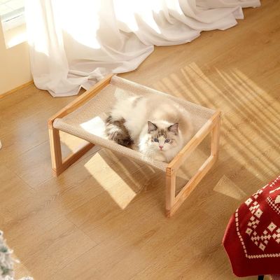 Почтовая упаковка Y Деревянный гамак для кошек 21 х 16,5 дюйма Повышенная мебель для домашних животных Деревянный цвет