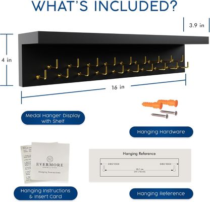 Деревянный трофей дисплей Медаль для бытовой техники Вешалка и трофейная полка с крючками