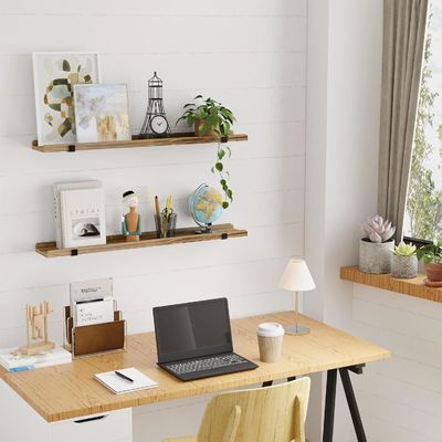 Стенная многофункциональная деревянная полка с металлическим кронштейном