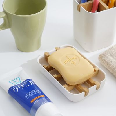 Белый бамбуковый мылоподъемник самоочищающийся для домашнего душа и ванной комнаты