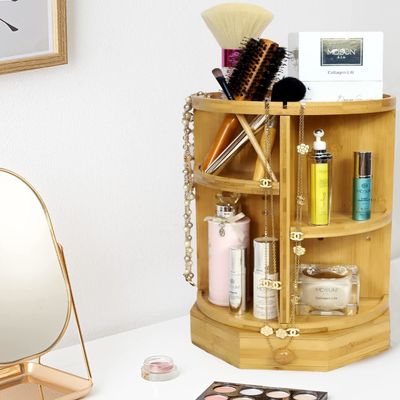 202407 Регулируемые полки и ящики Бамбук вращающийся макияжный организатор Бытовые предметы