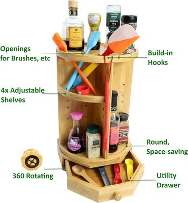 202407 Регулируемые полки и ящики Бамбук вращающийся макияжный организатор Бытовые предметы