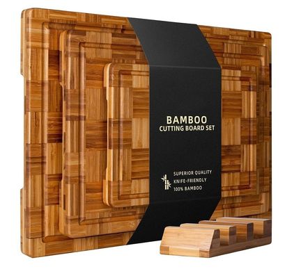 Устойчивый набор из 3 персонализированных бамбуковых досок для резки с соковой канавкой большого размера