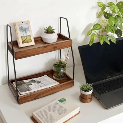 Свернутый Да Акация 2-уровневый организатор ванной деревянный шкаф для ванной кухни