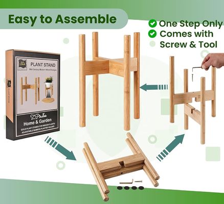 Регулируемая бамбуковая деревянная растительная стойка Идеально подходит для 8 10 и 12 дюймовых горшков и цветочных ваз