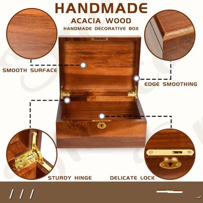 Ручно изготовленная деревянная коробка для хранения из твердого акации с застежкой на крышке
