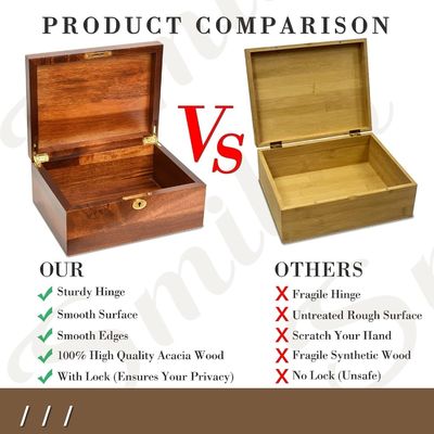 Ручно изготовленная деревянная коробка для хранения из твердого акации с застежкой на крышке