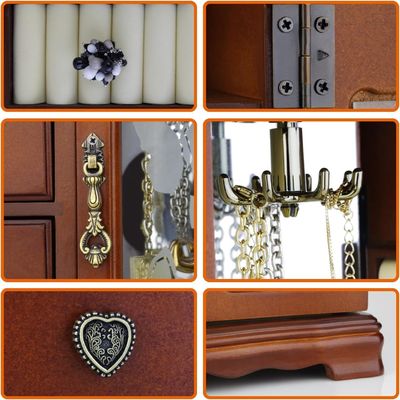 Деревянная ювелирная коробка для хранения колец и организации макияжа