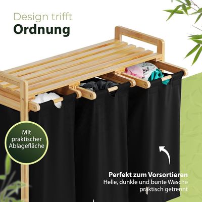 24x13x22 см Ручная бамбуковая корзина для стирки с двумя разделами съемных ползучих пакетов