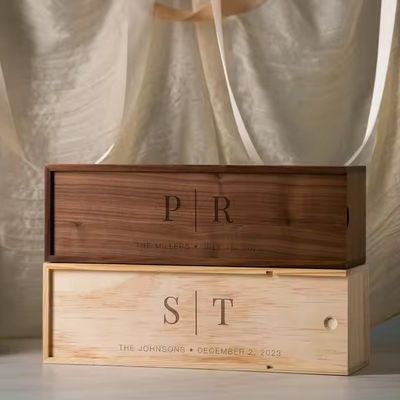 Изысканная коробка с вином из орехового дерева Деревянная коробка для свадебного подарка Сосновое вино Шампанское коробка