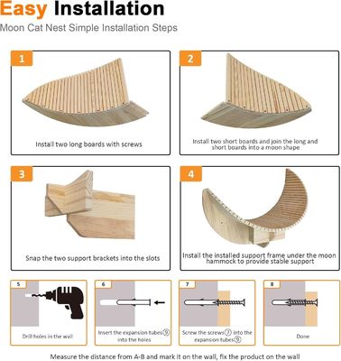 Основной материал Сосновое дерево Деревянная лунная полка для кошек и скаты для кошек Стенные полки Мебель