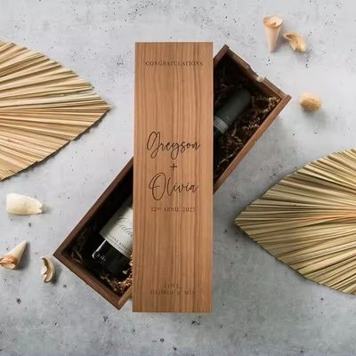 Шелковый экран печатный сосновый вино Шампанское коробка для помолвки и свадьбы 35x11x11 см