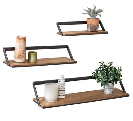 Настройка дома с индивидуальным логотипом набор из 3 черных/природных деревянных стенных полок висящие витрины