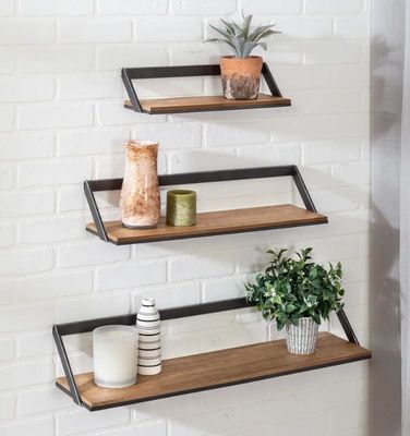 Настройка дома с индивидуальным логотипом набор из 3 черных/природных деревянных стенных полок висящие витрины