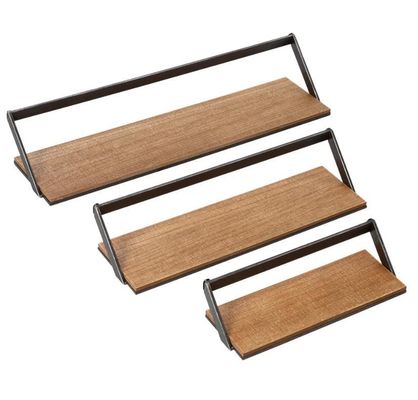 Настройка дома с индивидуальным логотипом набор из 3 черных/природных деревянных стенных полок висящие витрины