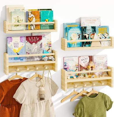 Деревянные крюки Книжная полка Настенные полки из натурального дерева для хранения детского декора