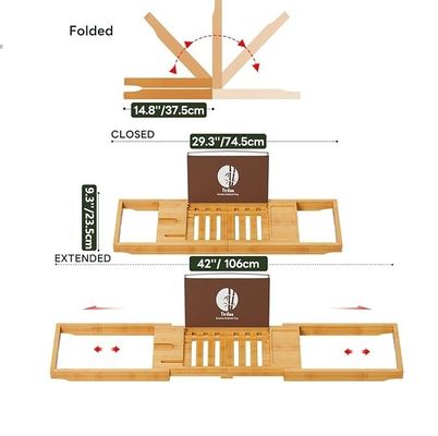 Расширяемая деревянная ванная тарелка с книгой и телефонным держателем