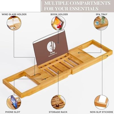 Расширяемая деревянная ванная тарелка с книгой и телефонным держателем