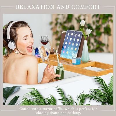 Расширяемая деревянная ванная тарелка с книгой и телефонным держателем