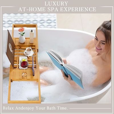 Расширяемая деревянная ванная тарелка с книгой и телефонным держателем