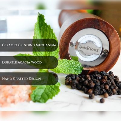 Комплект из 2 8 "Акациевых деревянных солевых и перцовых мельниц с регулируемым керамическим механизмом измельчения