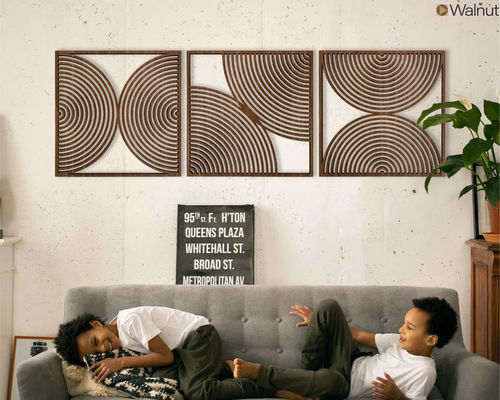 Набор из 3 подарок для дома Большой деревянный настенный рисунок с современным стилем середины века и пользовательским логотипом