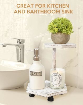 2-уровневый шестиугольный деревянный дисплейный подъемник Белый фармхаус для кухни и ванной комнаты