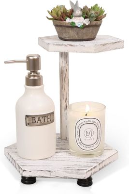 2-уровневый шестиугольный деревянный дисплейный подъемник Белый фармхаус для кухни и ванной комнаты