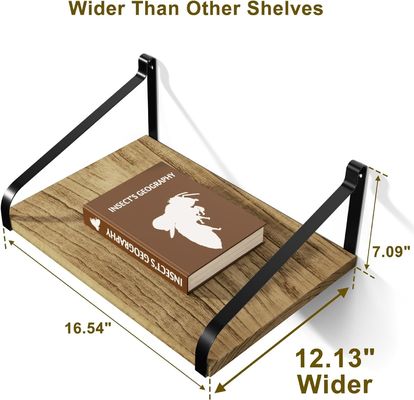 Современный набор из 2 углеродистых черных больших хранилищ L16.5 X W12 дюймов Рустические деревянные стены плавучие полки