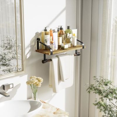 Рустическое дерево 8 съемные крюки Стенные плавучие полки Кухонная пряность Стеллаж с полотенцем