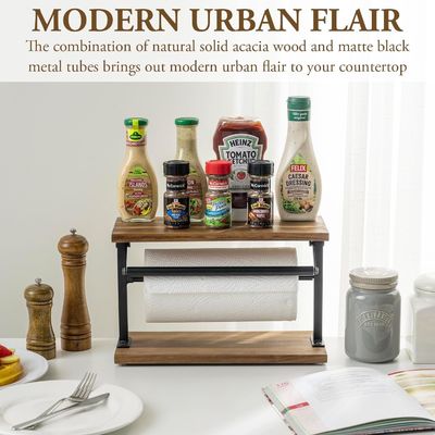 Улучшите свою кухню с помощью этого держателя для бумажных полотен из дерева акации и верхней полки