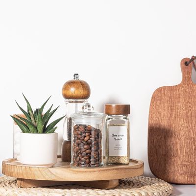 Шелковый экран печати Деревянный круглый декоративный поднос 10 "Древесный организатор для стола ванной комнаты