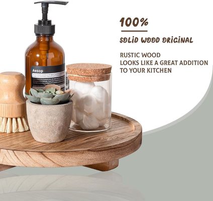 Шелковый экран печати Деревянный круглый декоративный поднос 10 "Древесный организатор для стола ванной комнаты