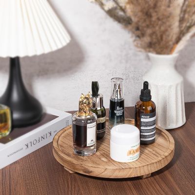 Шелковый экран печати Деревянный круглый декоративный поднос 10 "Древесный организатор для стола ванной комнаты