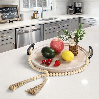 Древесная круглая поднос в простом цвете для современной кухни