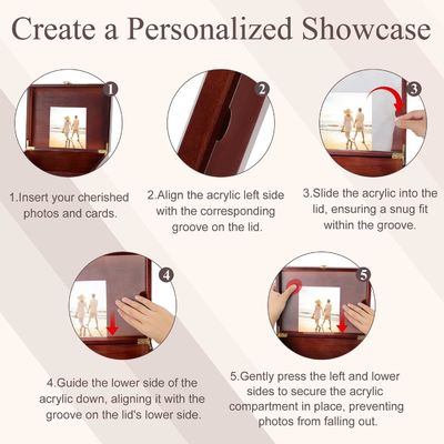 Большая деревянная коробка для сувениров с застегнутой крышкой и фоторамкой Элегантные свадебные воспоминания