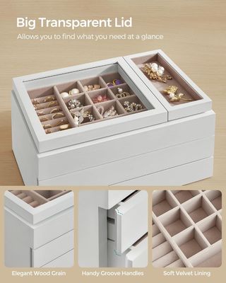 Прозрачная крышка 3-слойная деревянная ювелирная коробка в прямоугольной форме для индивидуальных нужд хранения