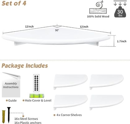 Настройка гостиной на заказ набор из 4 угловых круглых белых плавучих книжных полок для стены