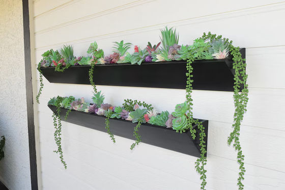 Длинный квадратный деревянный настенный плантатор для современного суккулентного дисплея в внутреннем наружном саду