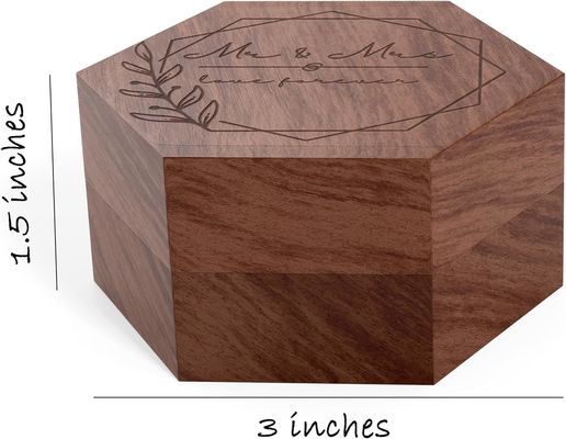 Массивное дерево на заказ 2 слота Подарочная упаковка с логотипом Деревянная кольцевая коробка для обручального кольца