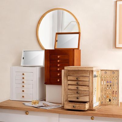 Большая 7-слойная деревянная ювелирная коробка со зеркалом для серьги браслет ожерелье Часы кольцо