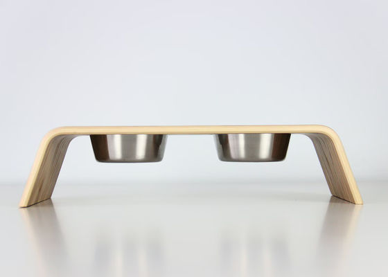 202407 Подарок для домашних животных Персонализированный деревянный столик с двумя стальными мисками