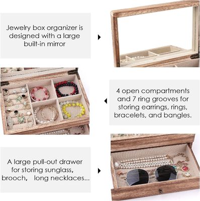 Оригинальный логотип Ом деревянная ювелирная коробка с зеркальным кольцом подарок